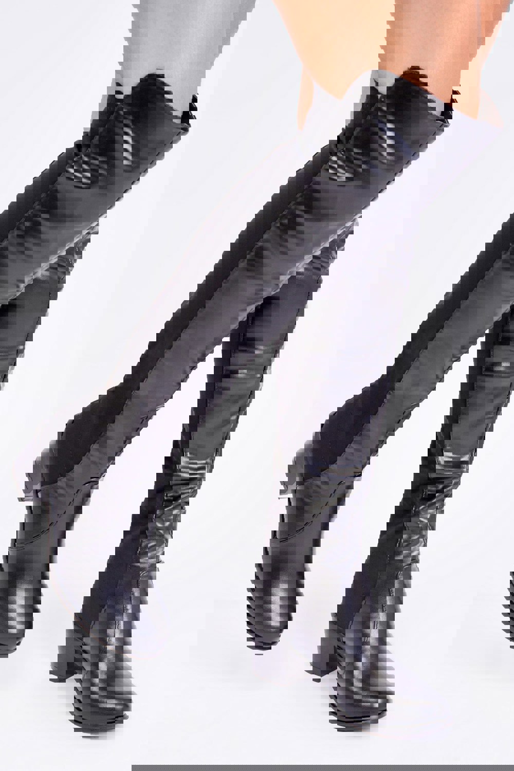 Where's That From Britta Thigh High Mid Heeled Boots in Black Faux Leather