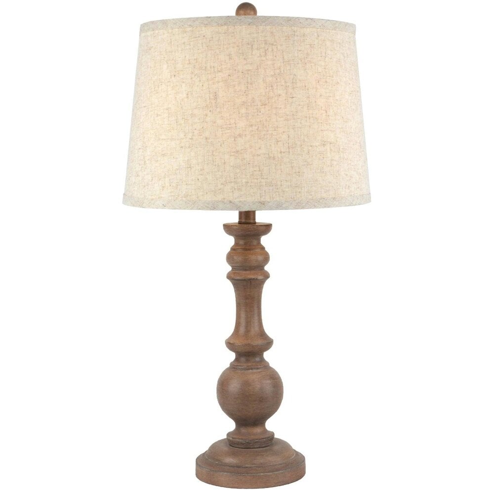 Wyld Haus Perouges Slim Wooden Pillar Table Lamp With Cream Linen Shade