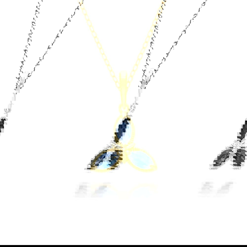 Gemondo Floral Marquise Sapphire Pendant Necklace in 9ct Yellow Gold