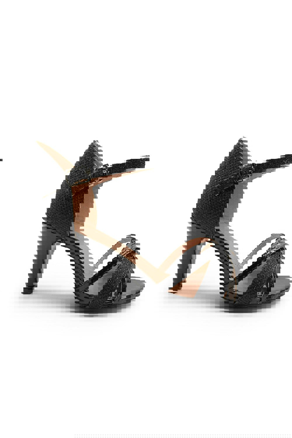 Where's That From Amanda Mid High Heel With Buckle Ankle Strap in Black Glitter
