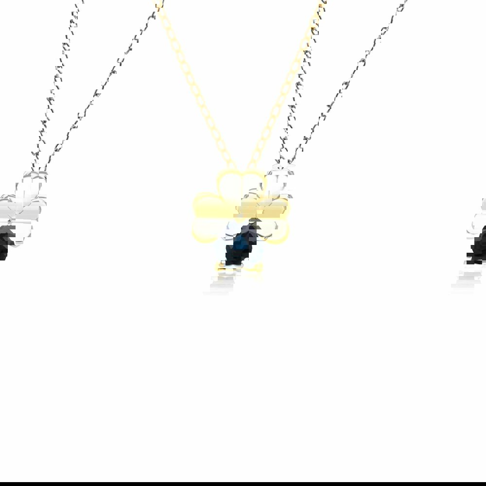 135P2126039 Gardenia Sapphire Clover Pendant Necklace in 9ct Yellow Gold Front