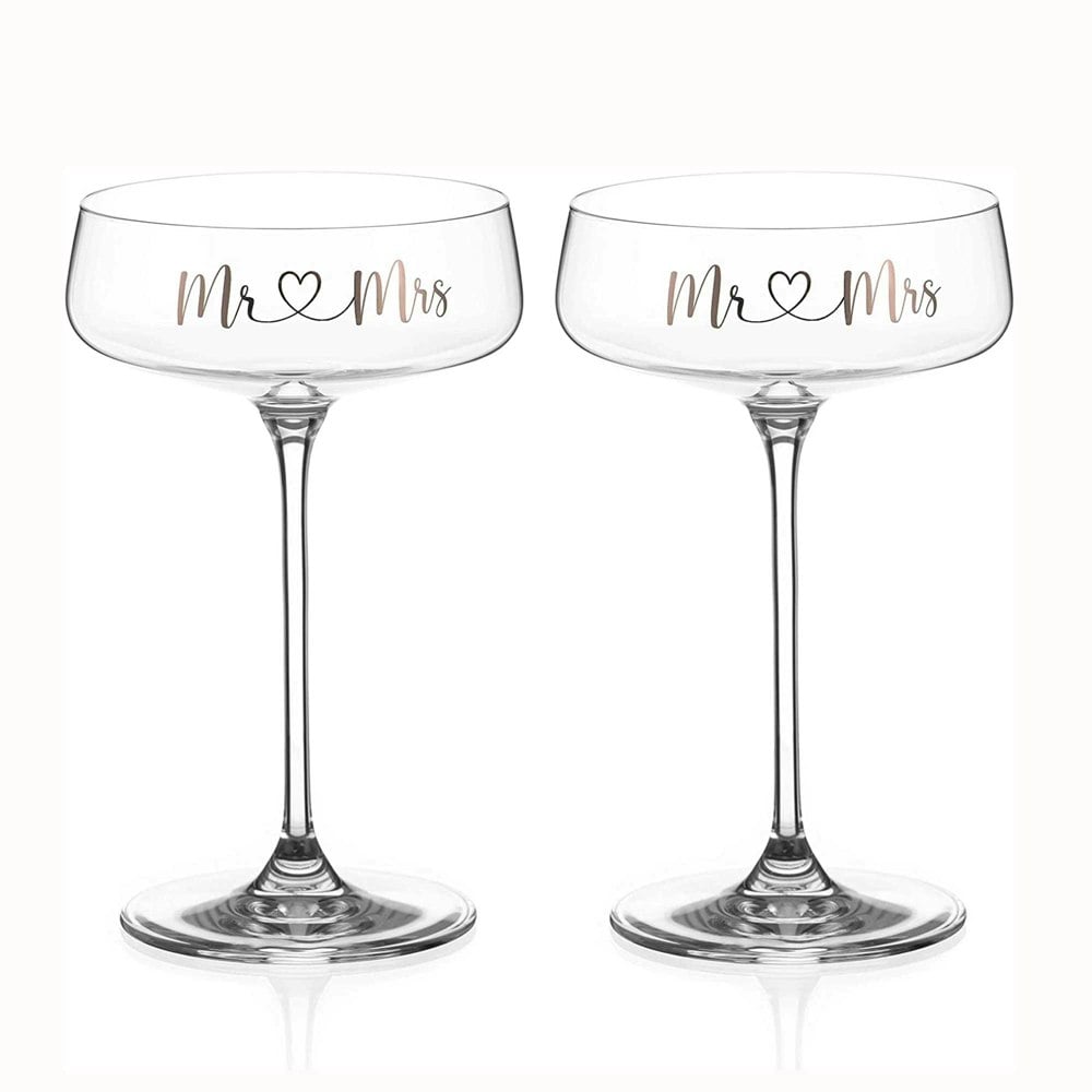 Diamante Mr & Mrs Champagne Saucers - Set of 2