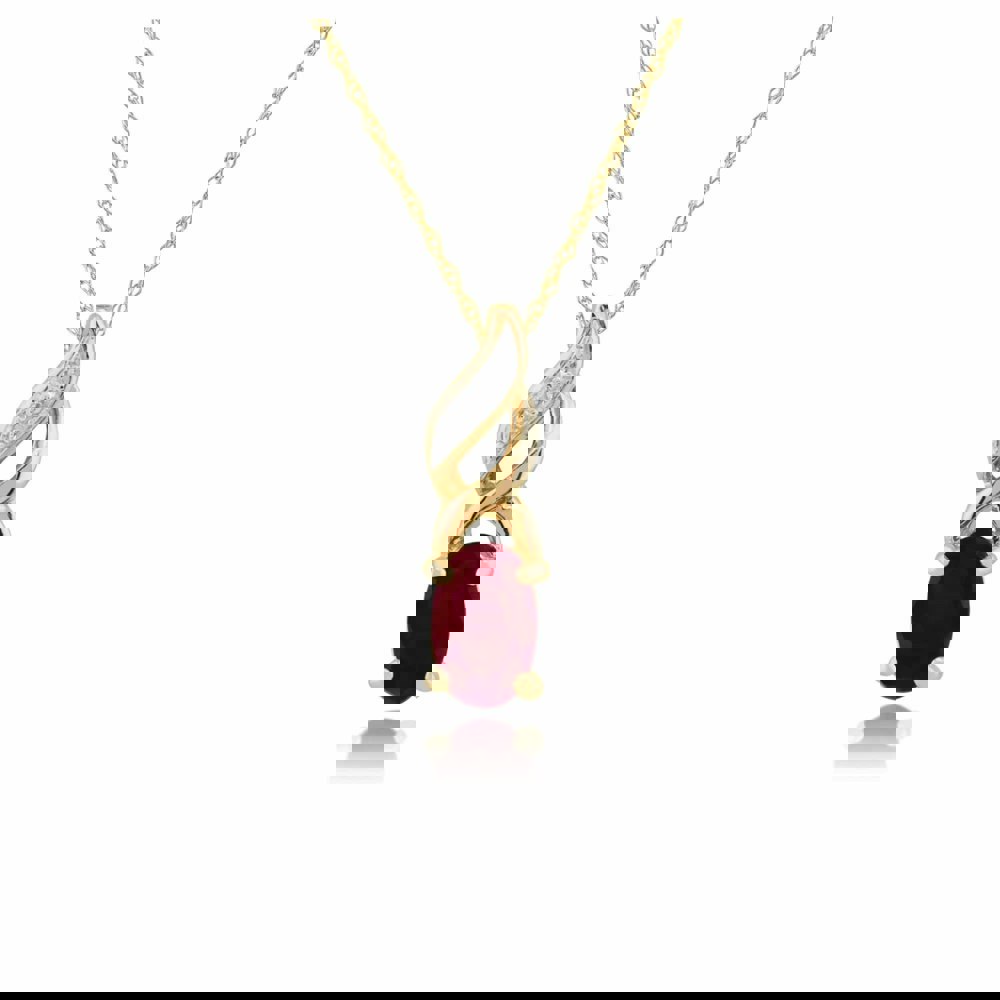 135P1573039 Classic Oval Ruby & Diamond Twist Pendant in 9ct Yellow Gold 1