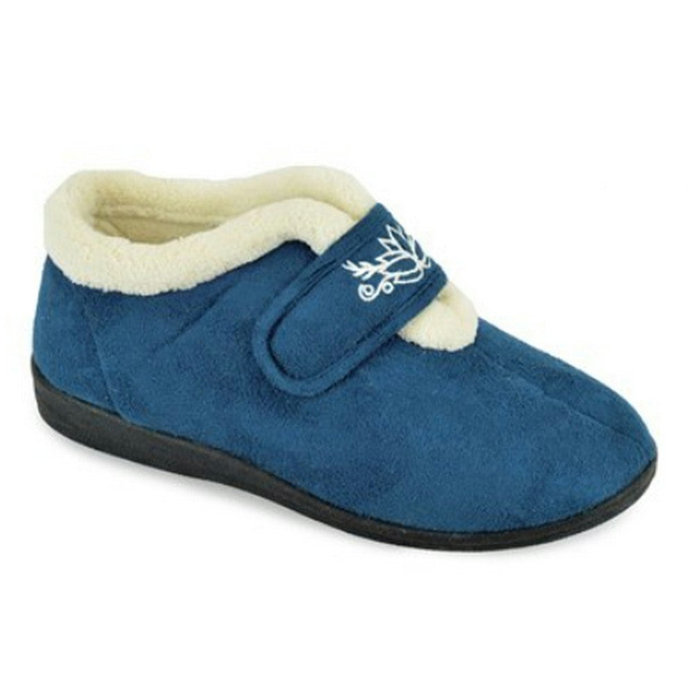 Generic Womens/Ladies Embroidered Slippers - Denim Blue