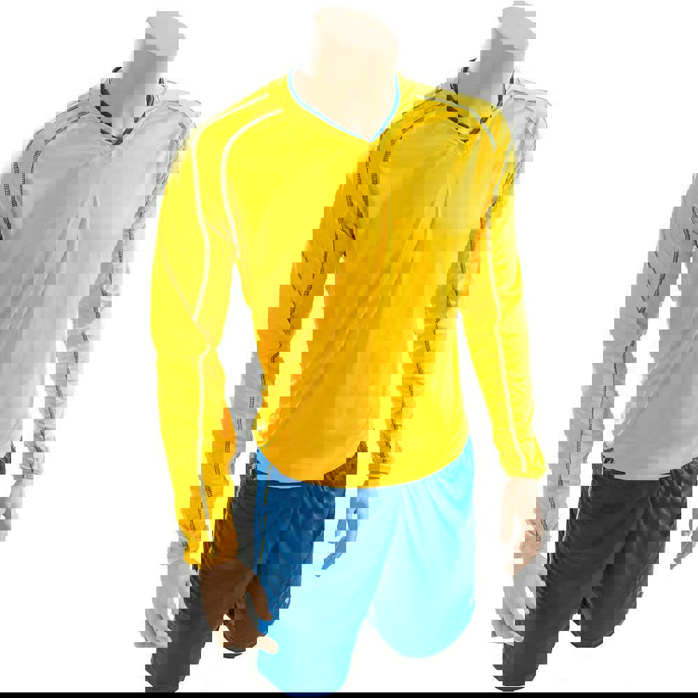 L JUNIOR Long Sleeve Marseille Shirt & Short Set YELLOW/BLUE 30-32" Football Kit