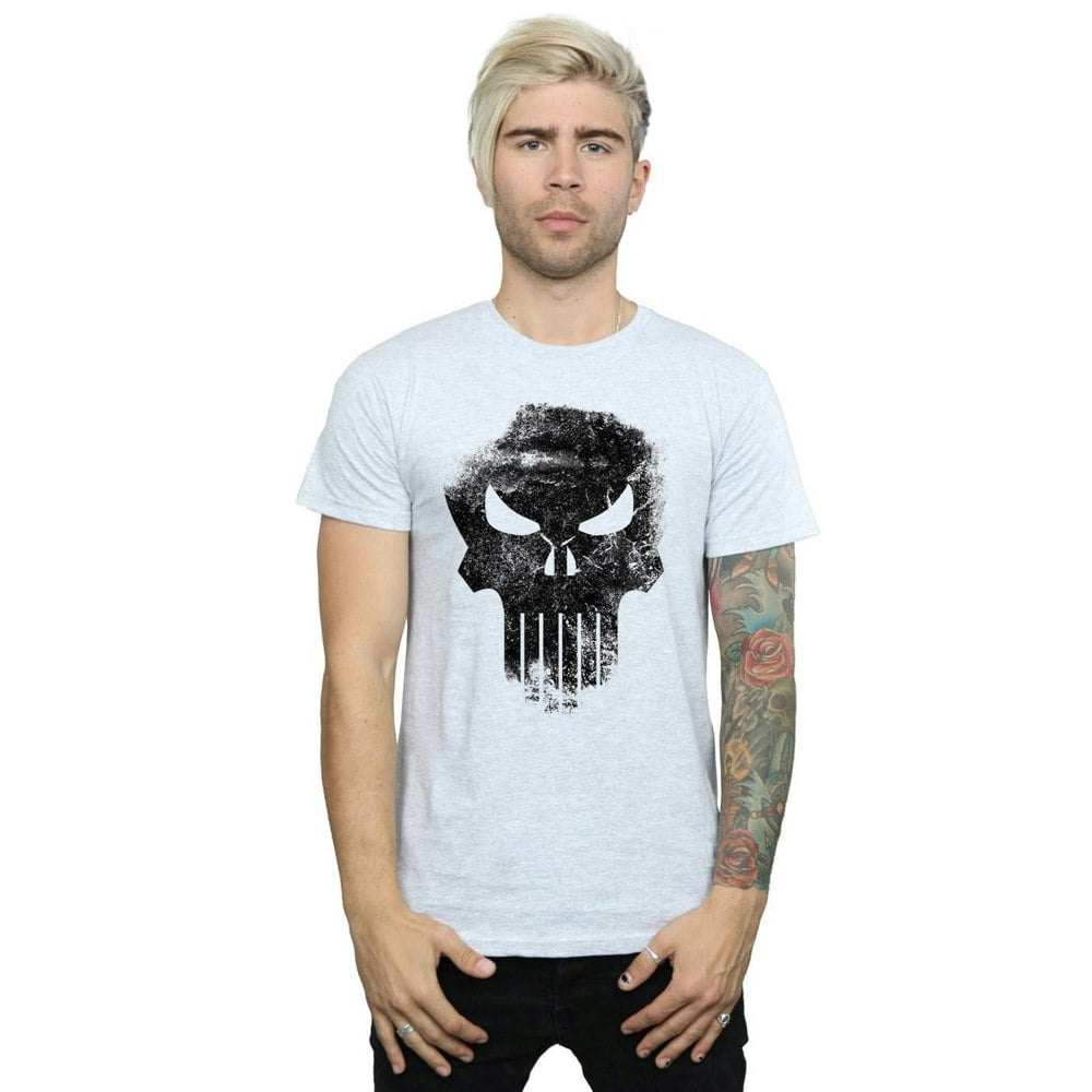 Marvel Mens The Punisher Distrressed Skull T-Shirt - Sports Grey