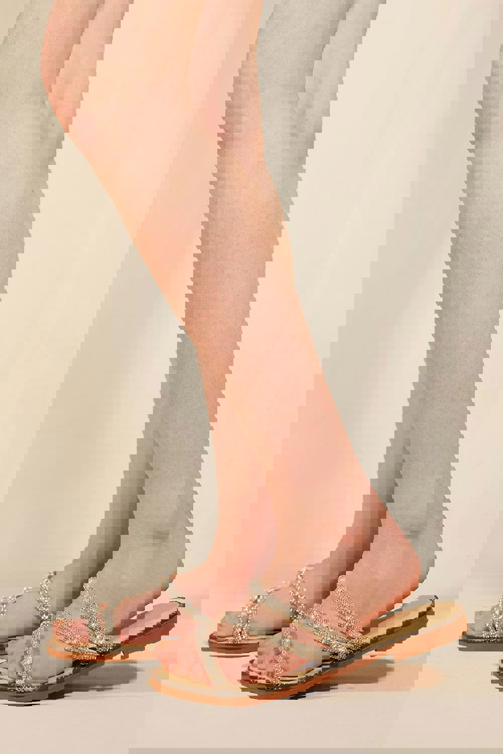 Where's That From Raine Flatform Strappy Silders With Diamante Detail in Ivory Cream