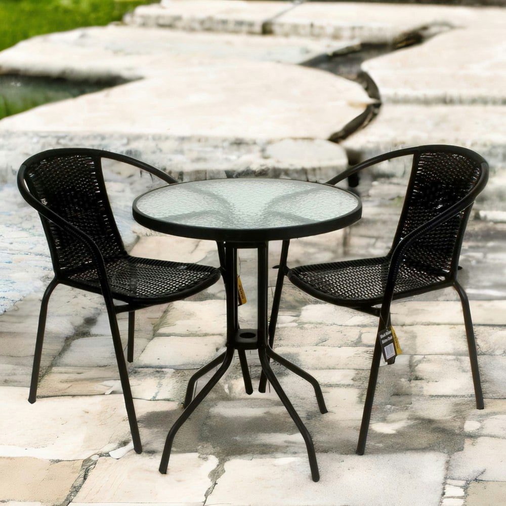 Rafaelo Mobilia Set of 3 Wicker Bistro Table And Chair Black