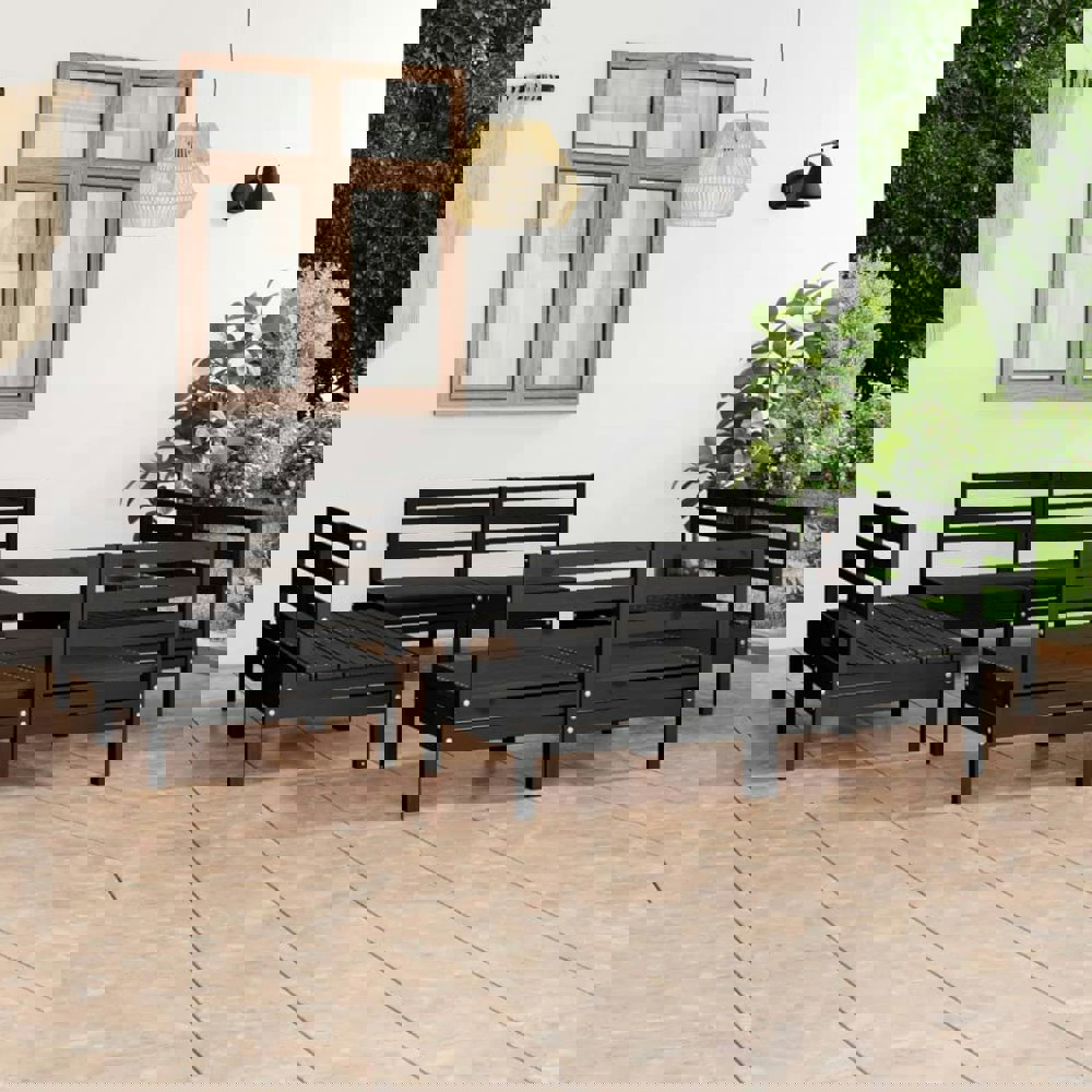 Berkfield 8 Piece Garden Lounge Set Black Solid Pinewood