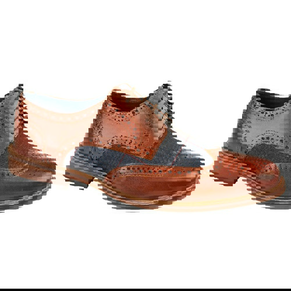 Roamers Mens Checked Leather Brogues - Tan