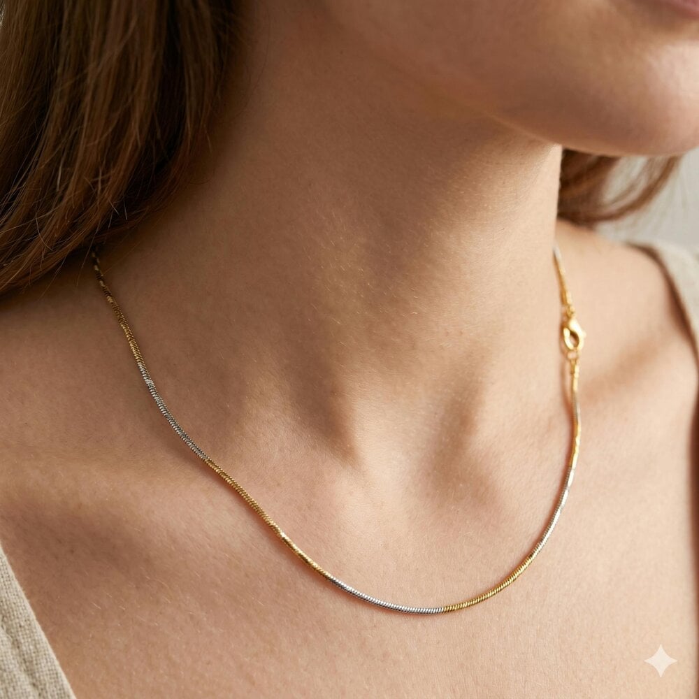 The Colourful Aura Dual-Tone Snake Chain 18ct Gold Plated Necklace