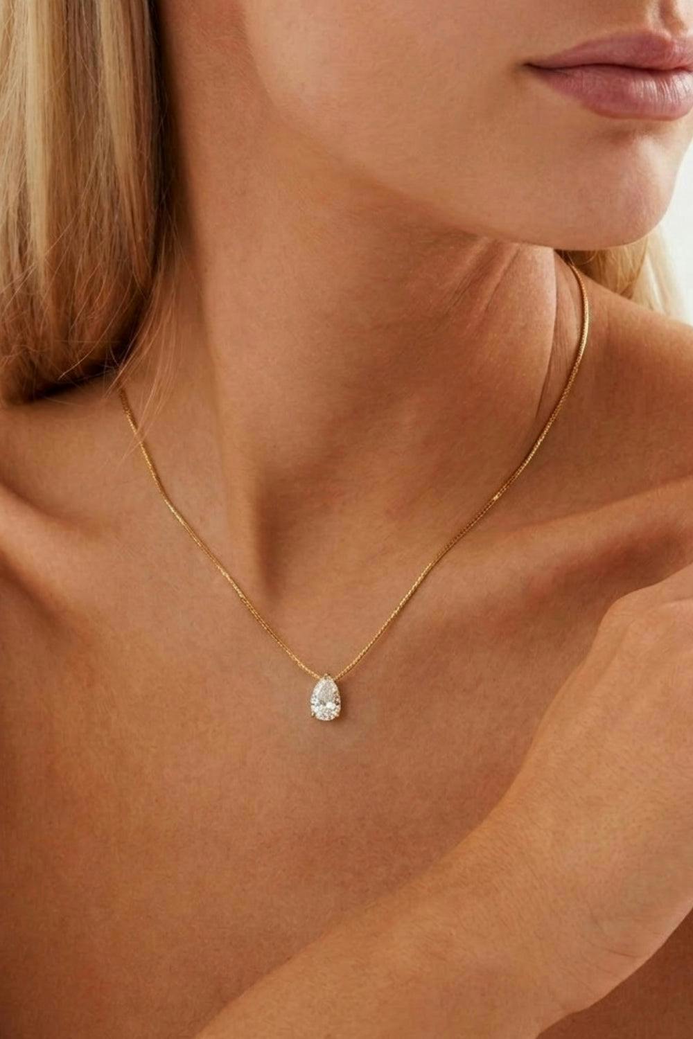 Gold Plated Diamond Pear Cut Necklace