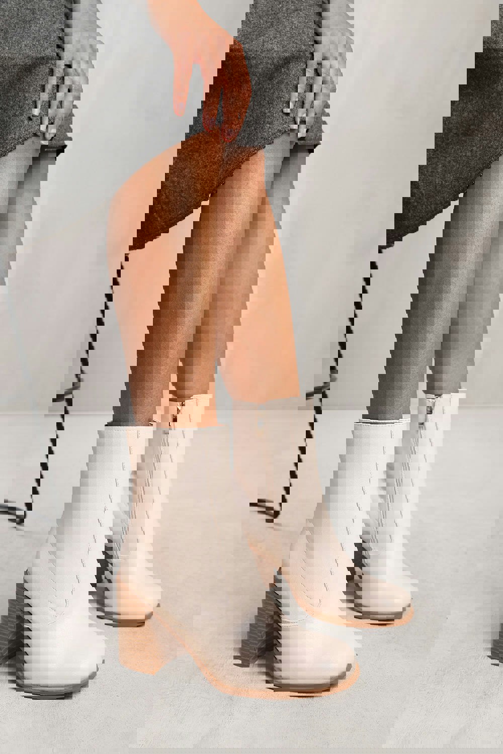 Where's That From Wren Ankle Boot With Chunky Heel and Side Zip in Cream Faux Leather