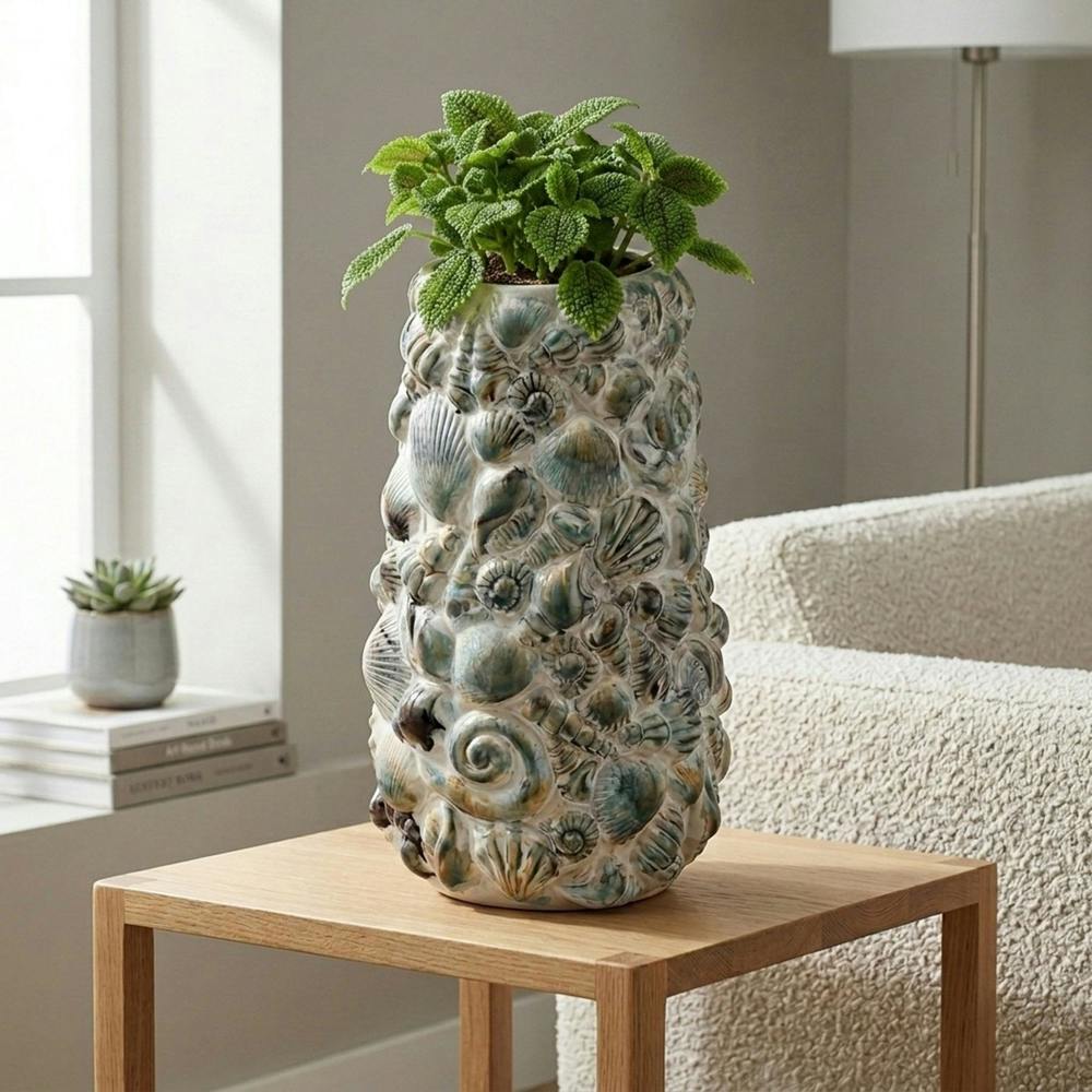 Garden Greatness Coastal Shell Embossed Display Vase