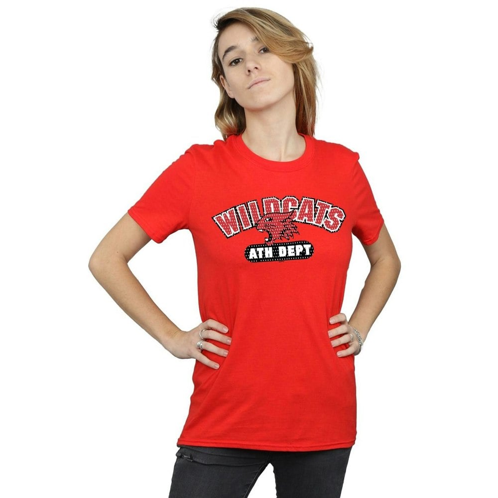 Disney Womens/Ladies High School Musical The Musical Wildcats Athletic Cotton Boyfriend T-Shirt - Red