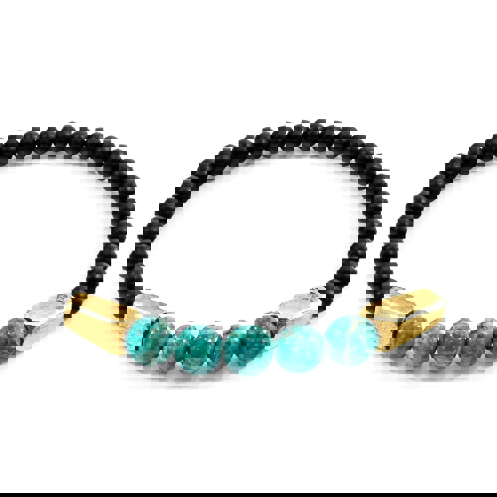 Blue Turquoise Hukou 9ct Yellow Gold and Stone Bracelet