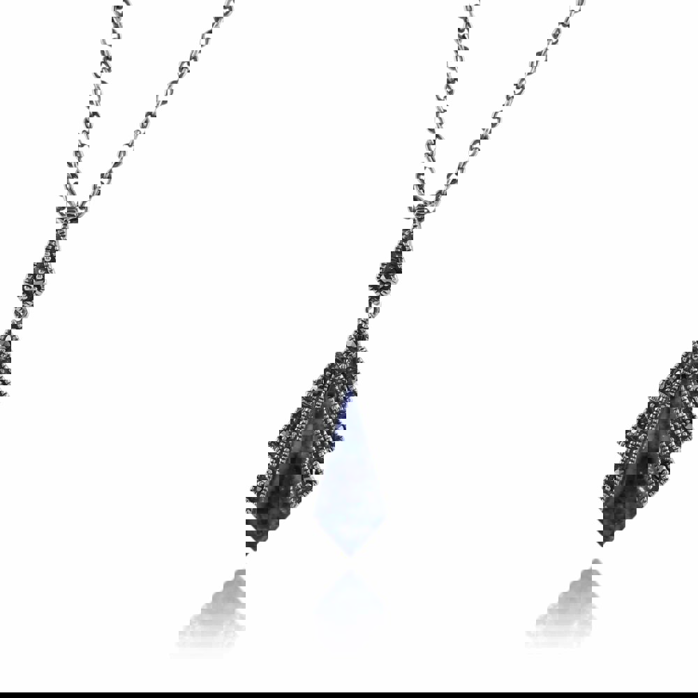 Art Deco Style Lapis Lazuli & Marcasite Pendant in 925 Sterling Silver - Gemondo