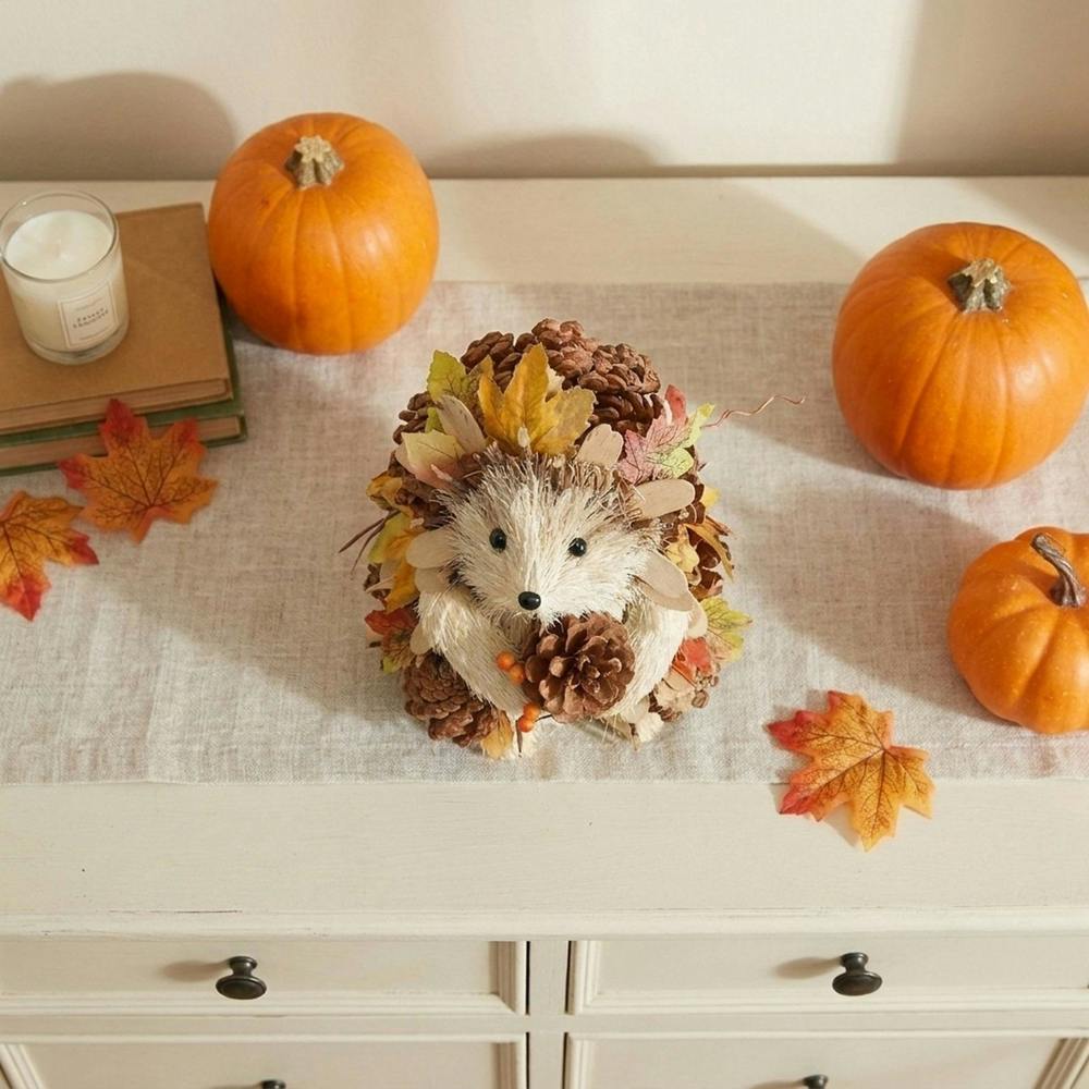 Garden Greatness Hedgehog Autumn Leaves and Cones Figurine
