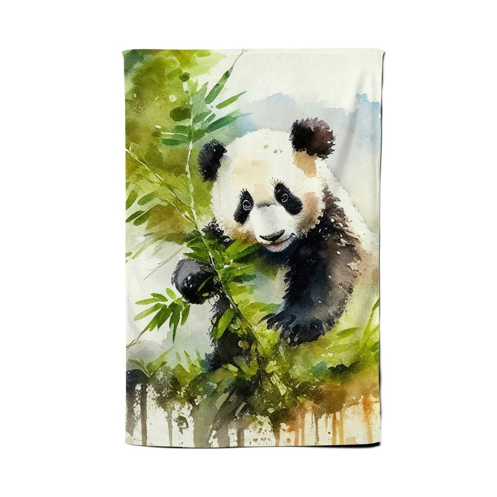 Warren Reed Panda Eating Bamboo Watercolour Tea Towel