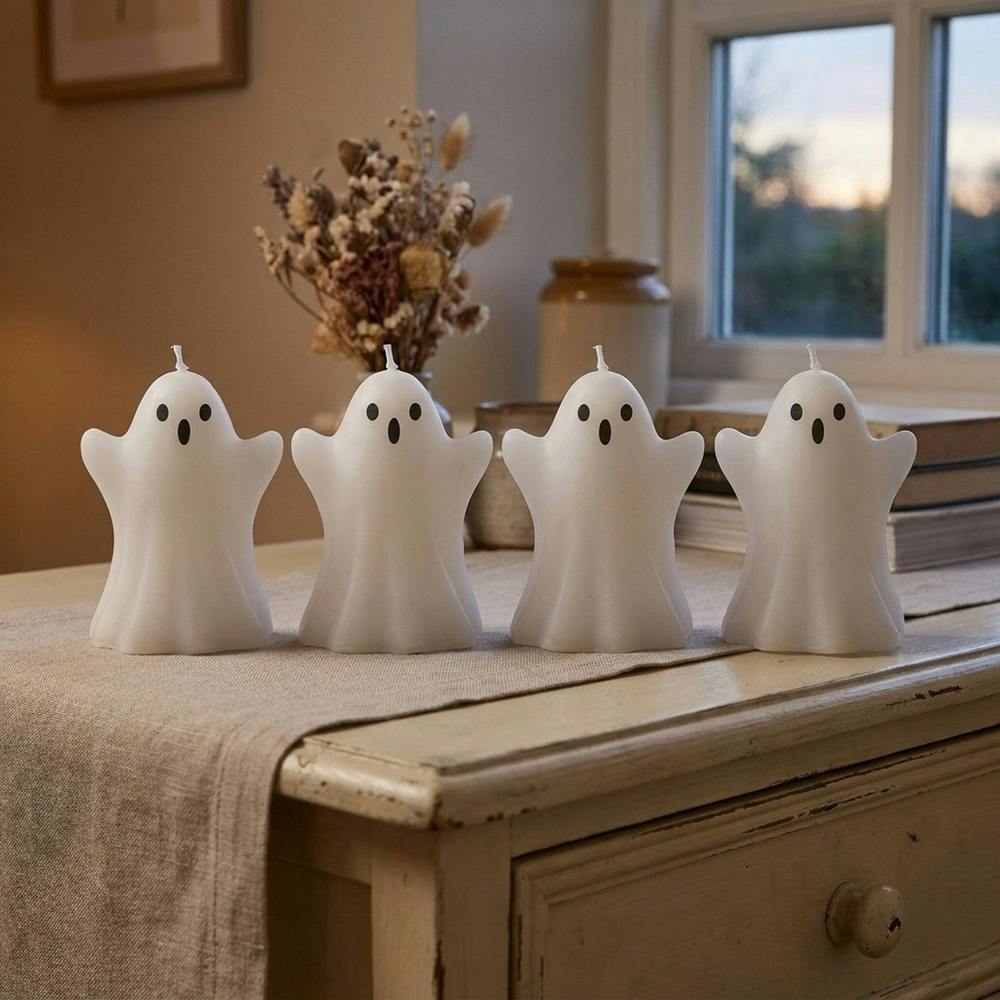 Garden Greatness 4 Pack Spooky Halloween Ghost Wax Candles