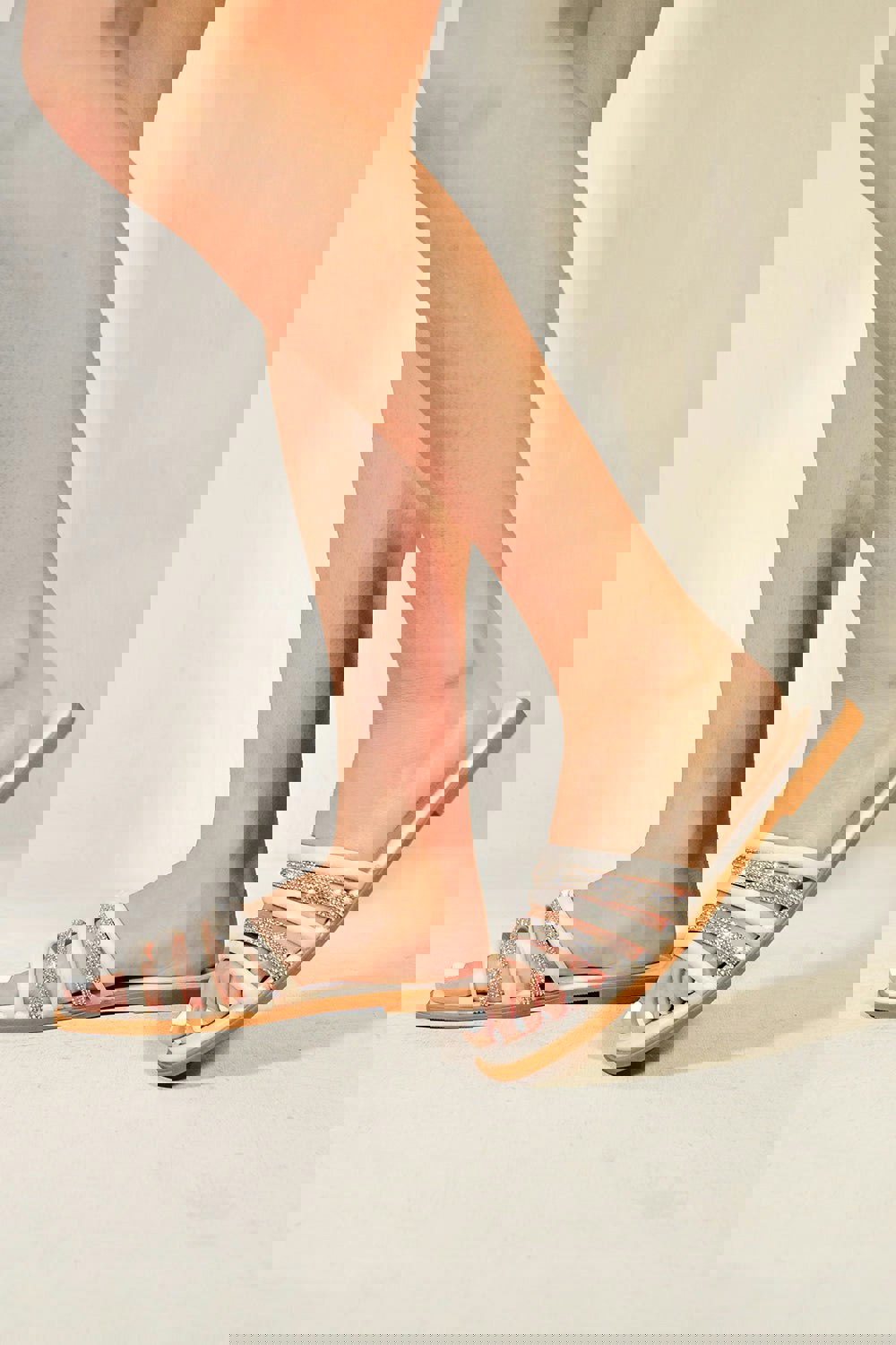Where's That From DELILAH FLATFORM STRAPPY SLIDERS WITH DIAMANTE DETAIL IN CREAM FAUX LEATHER