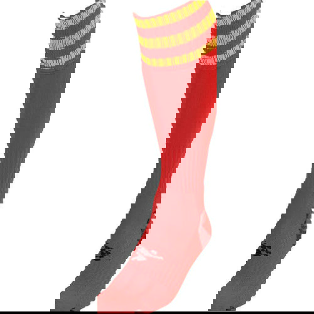 JUNIOR Size 3-6 Pro 3 Stripe Football Socks - RED/YELLOW - Contoured Ankle