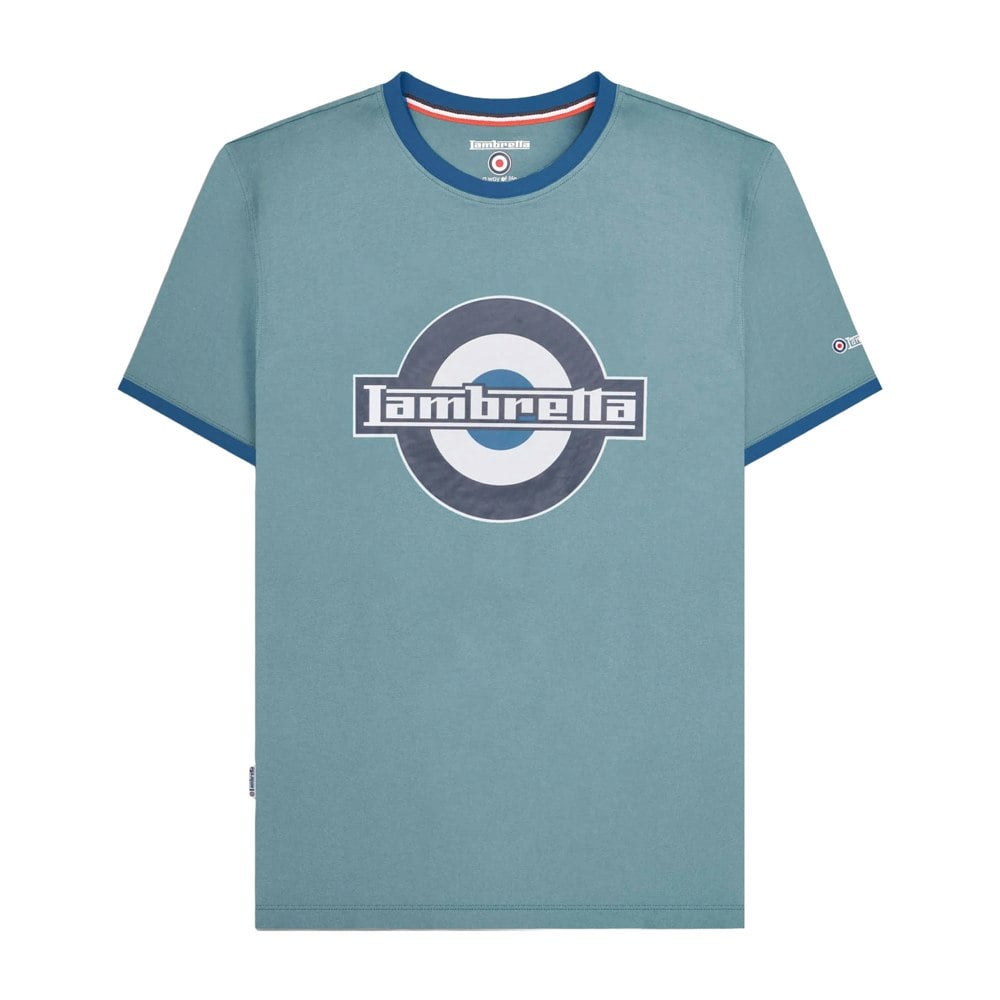 Lambretta Mens SS25 Ringer Logo T-Shirt - Smoke Blue