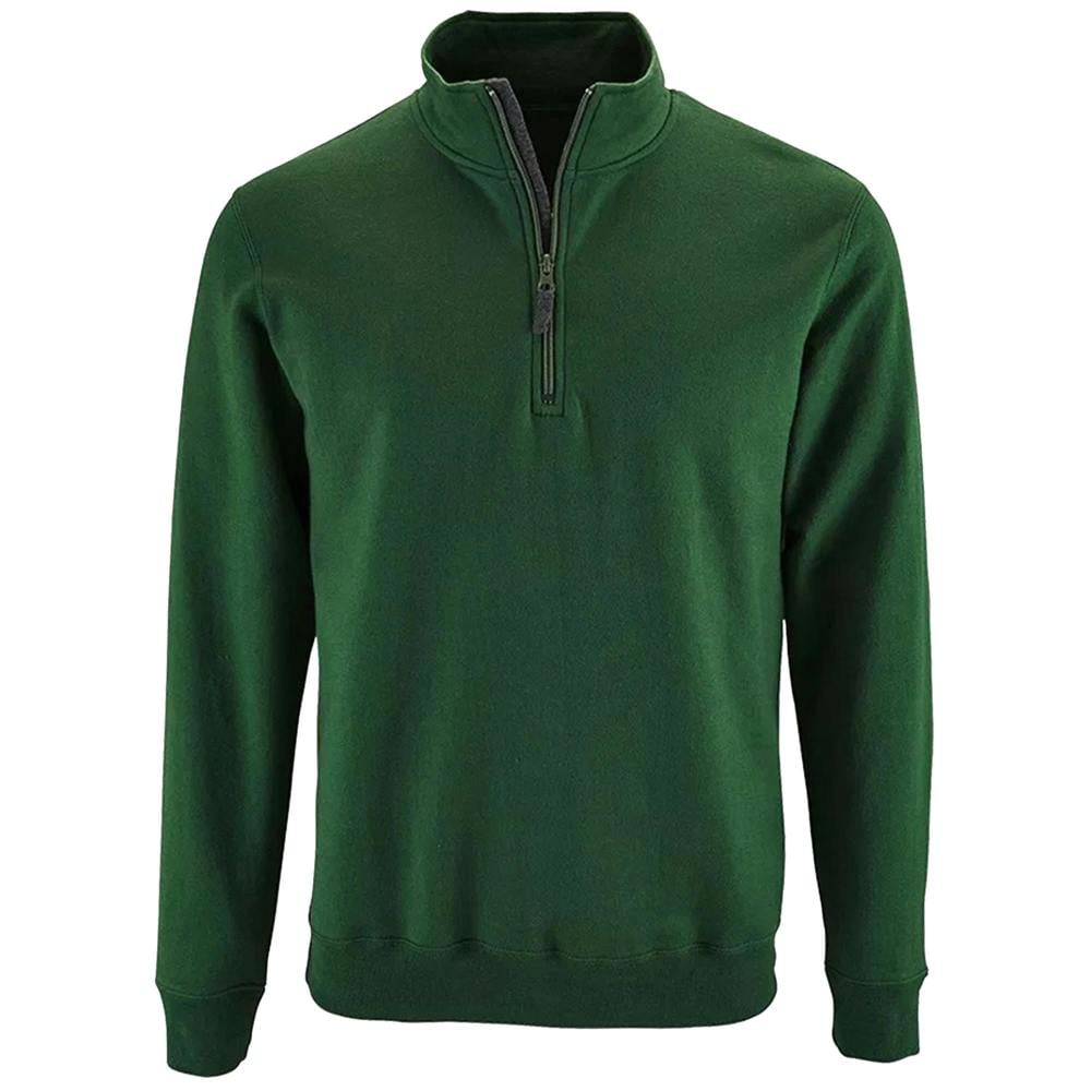 SOLS Mens Stan Contrast Zip Neck Sweatshirt - Bottle Green - Bottle Green - 50% Cotton/50% Polyester