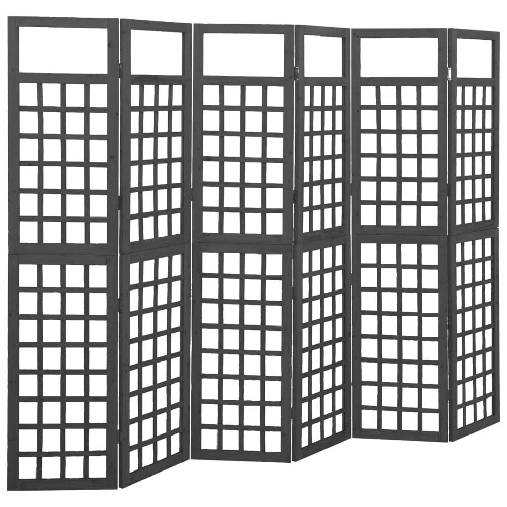 Berkfield 6-Panel Room Divider/Trellis Solid Fir Wood Black 242.5x180 cm