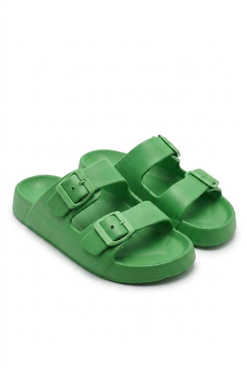 Colette Double Strap Slide Sandals - Green_wb