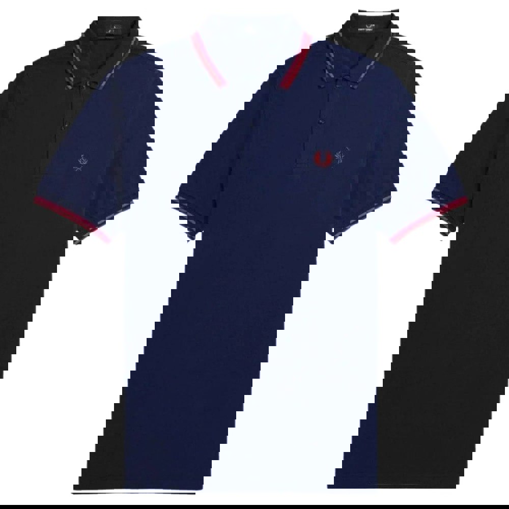Fred Perry Cherry Red Twin Tipped Collar French Navy Blue Polo Shirt XS