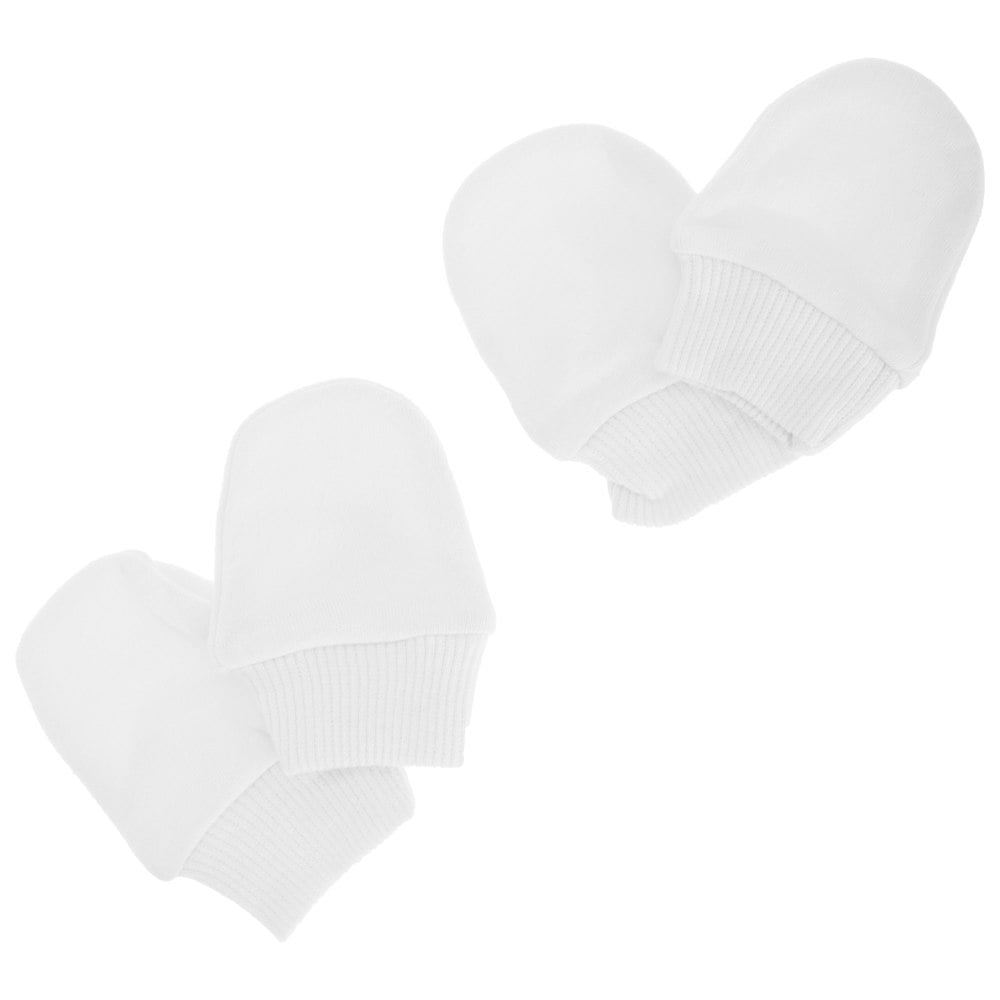 Universal Textiles Baby Newborn 100% Cotton Elasticated Scratch Mittens (Pack Of 2 Pairs) - White