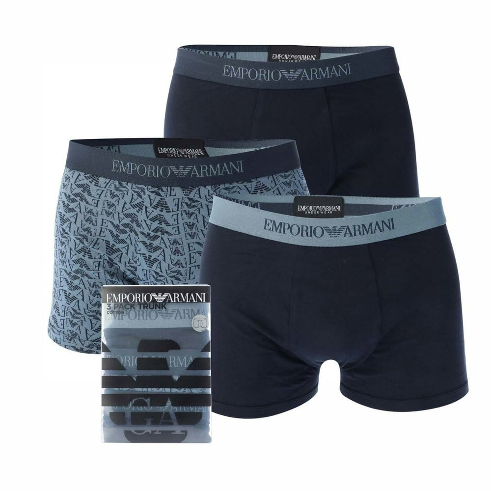 Emporio Armani Mens Organic Cotton Boxer Shorts (Pack of 3) - Grey / Black