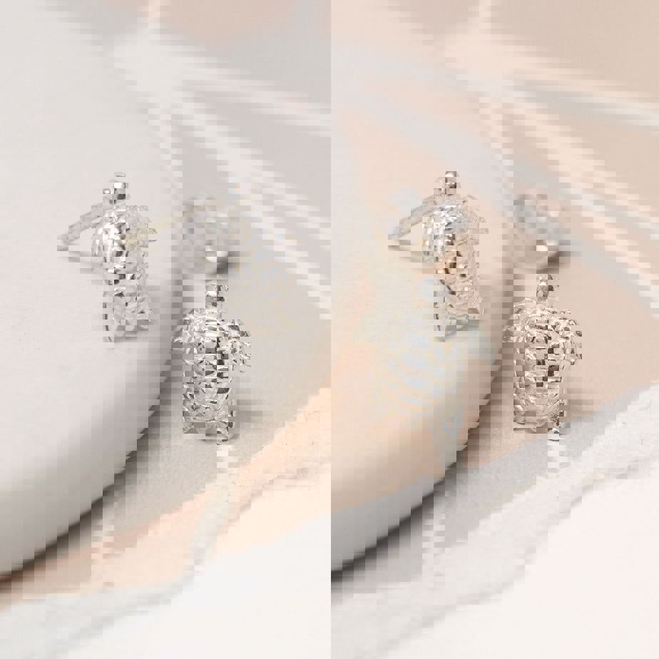 Antonia York Turtle Earrings Very Small Dainty Sterling Silver Sea Turtle Studs