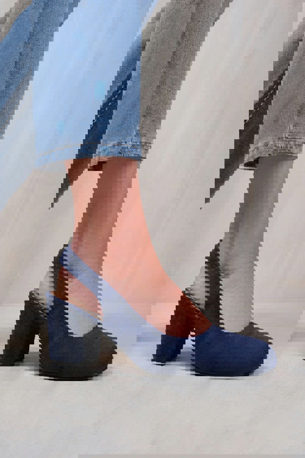 Where's That From Edith Block Heel Slingback Shoes in Navy Suede