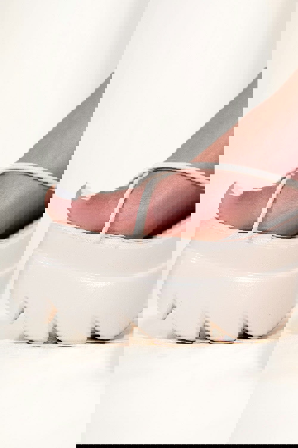 Where's That From Ada Chunky Strappy Sandals With Toe Thong & Lace Up Details in Ivory Cream Faux Leather