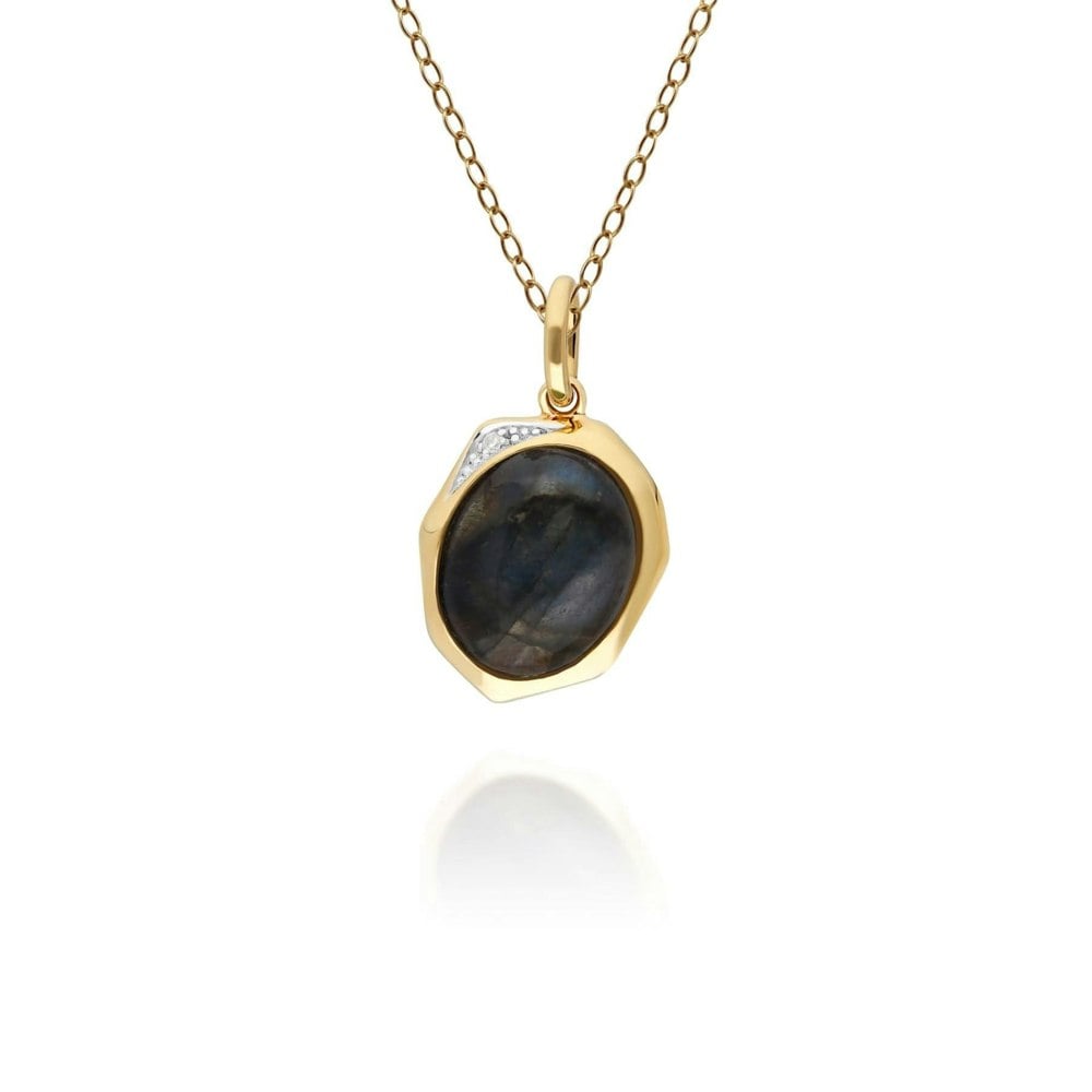 270P029305925 Irregular B Gem Labradorite & Diamond Pendant in Gold Plated Silver 1