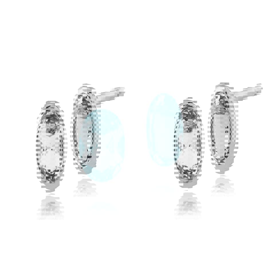 Classic Oval Aquamarine Stud Earrings in 9ct White Gold 6x4mm - Gemondo