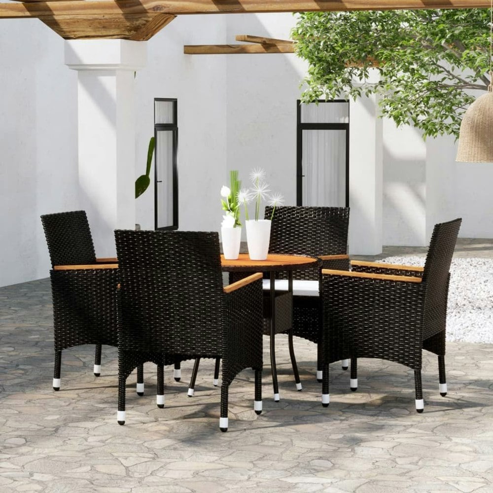 Berkfield 5 Piece Garden Bistro Set Poly Rattan and Solid Wood Black