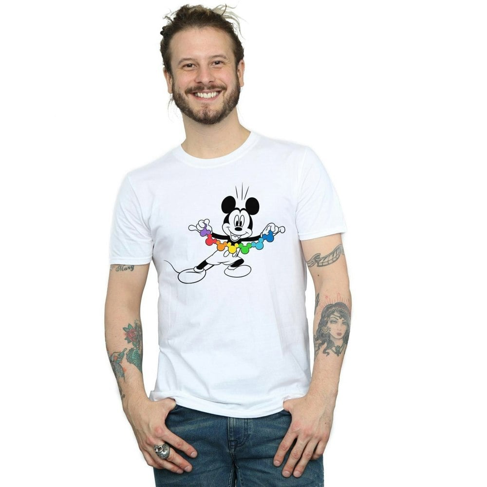 Disney Mens Mickey Mouse Rainbow Chain T-Shirt - White