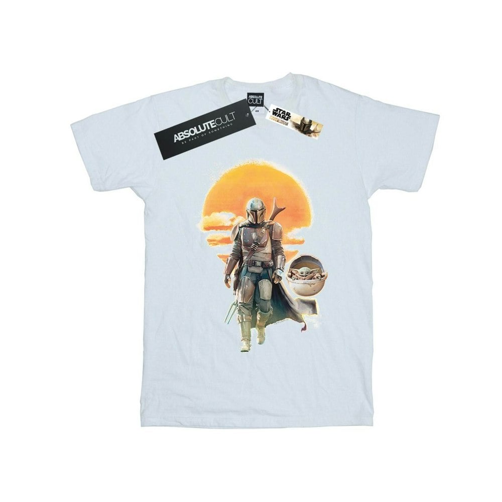 Star Wars Mens The Mandalorian Sunset Poster T-Shirt - White