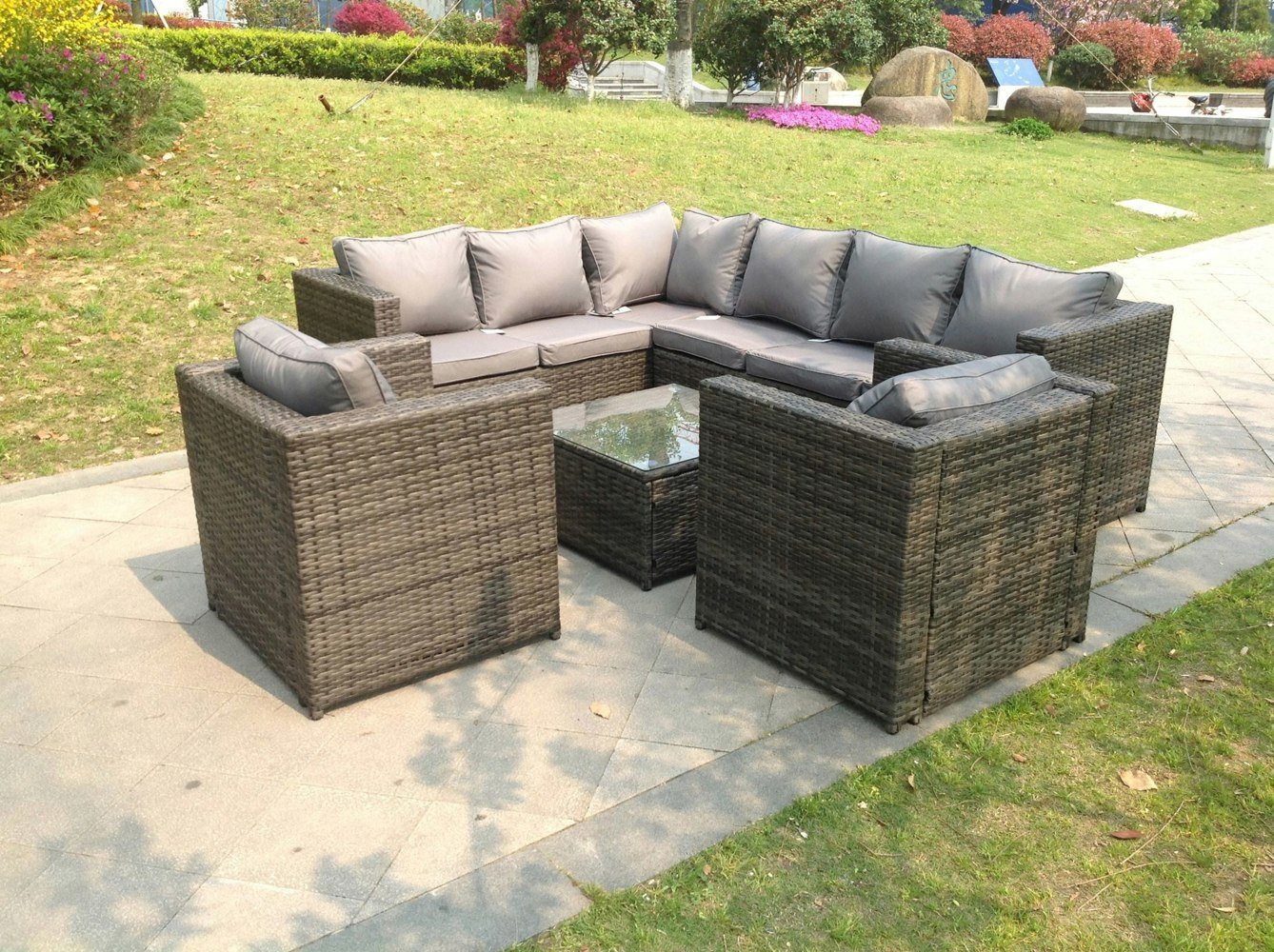 Fimous 8 Seater Corner Rattan Sofa Set Coffee Table Chair Garden Furniture Outdoor