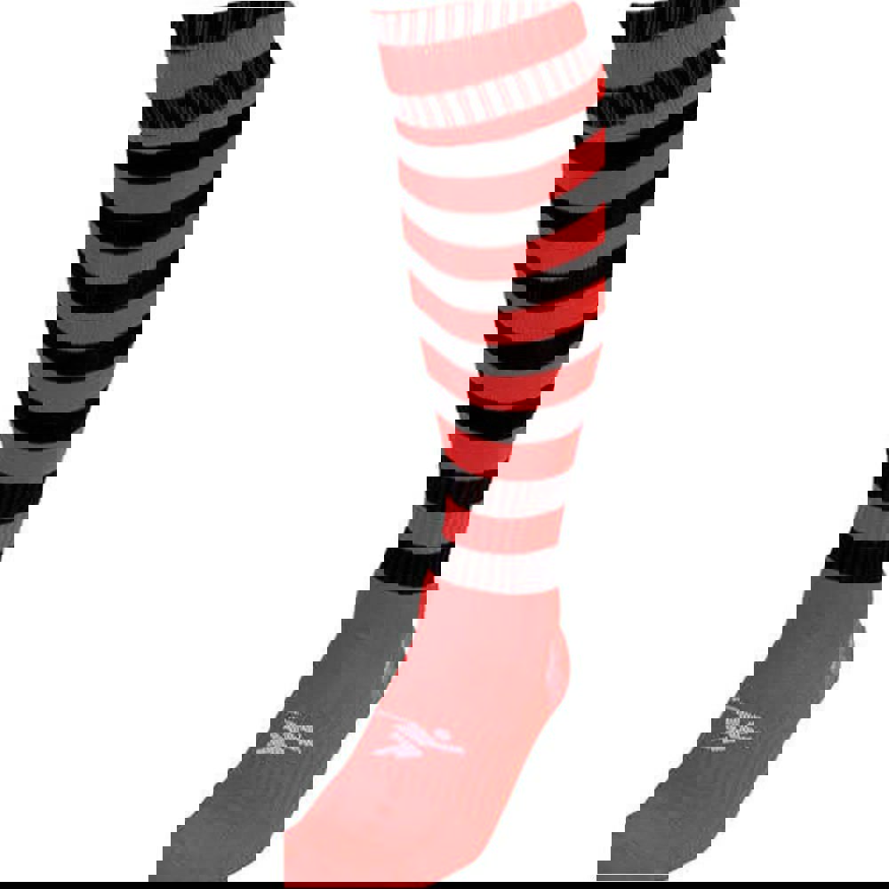 JUNIOR Size 3-6 Hooped Stripe Football Socks - RED/BLACK Contoured Ankle