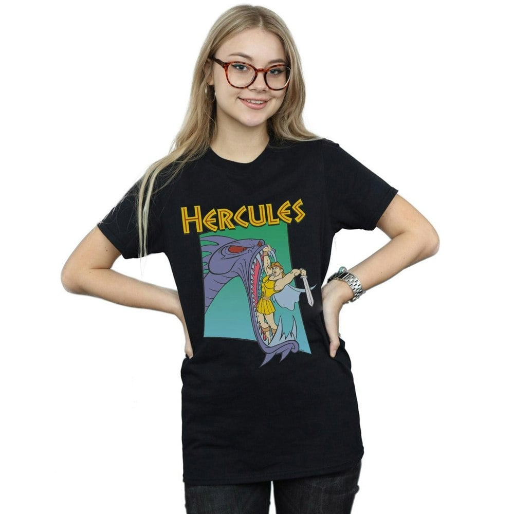 Disney Womens/Ladies Hercules Hydra Fight Cotton Boyfriend T-Shirt - Black