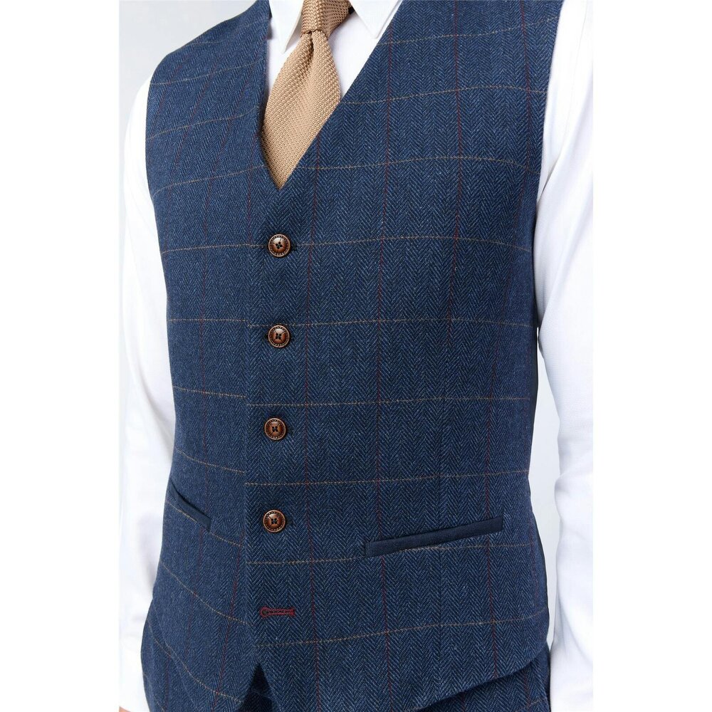 Antique Rogue Tailored Fit Ezra Blue Check Waistcoat