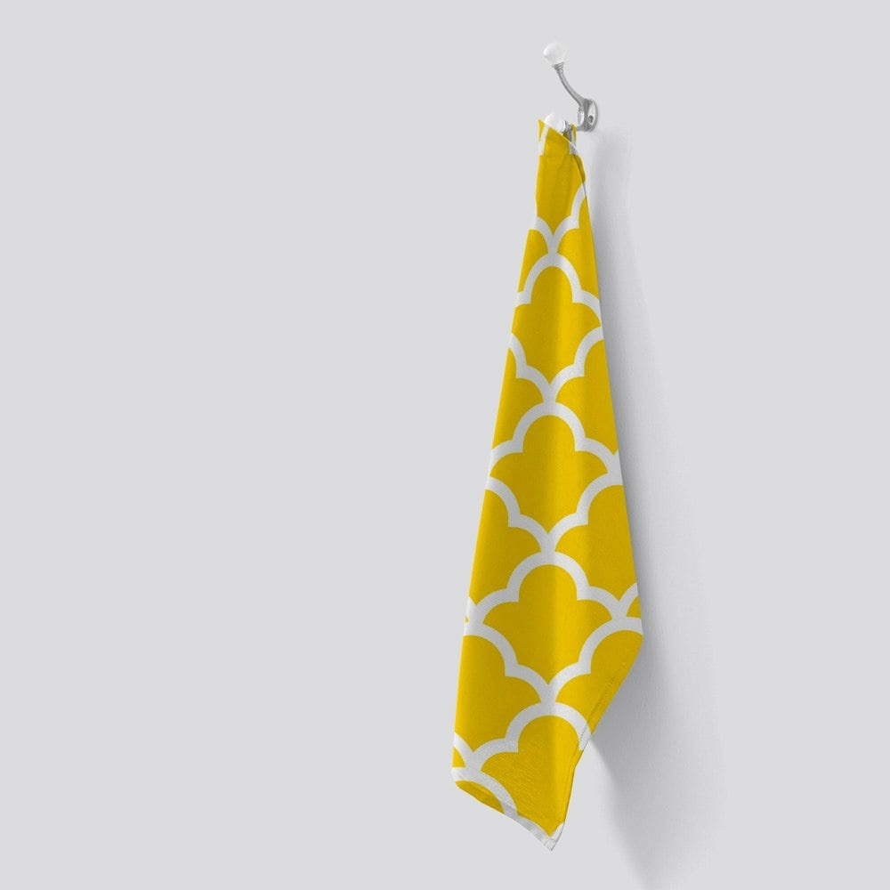 Warren Reed Geometric Yellow Quatrefoil Wave Tea Towel