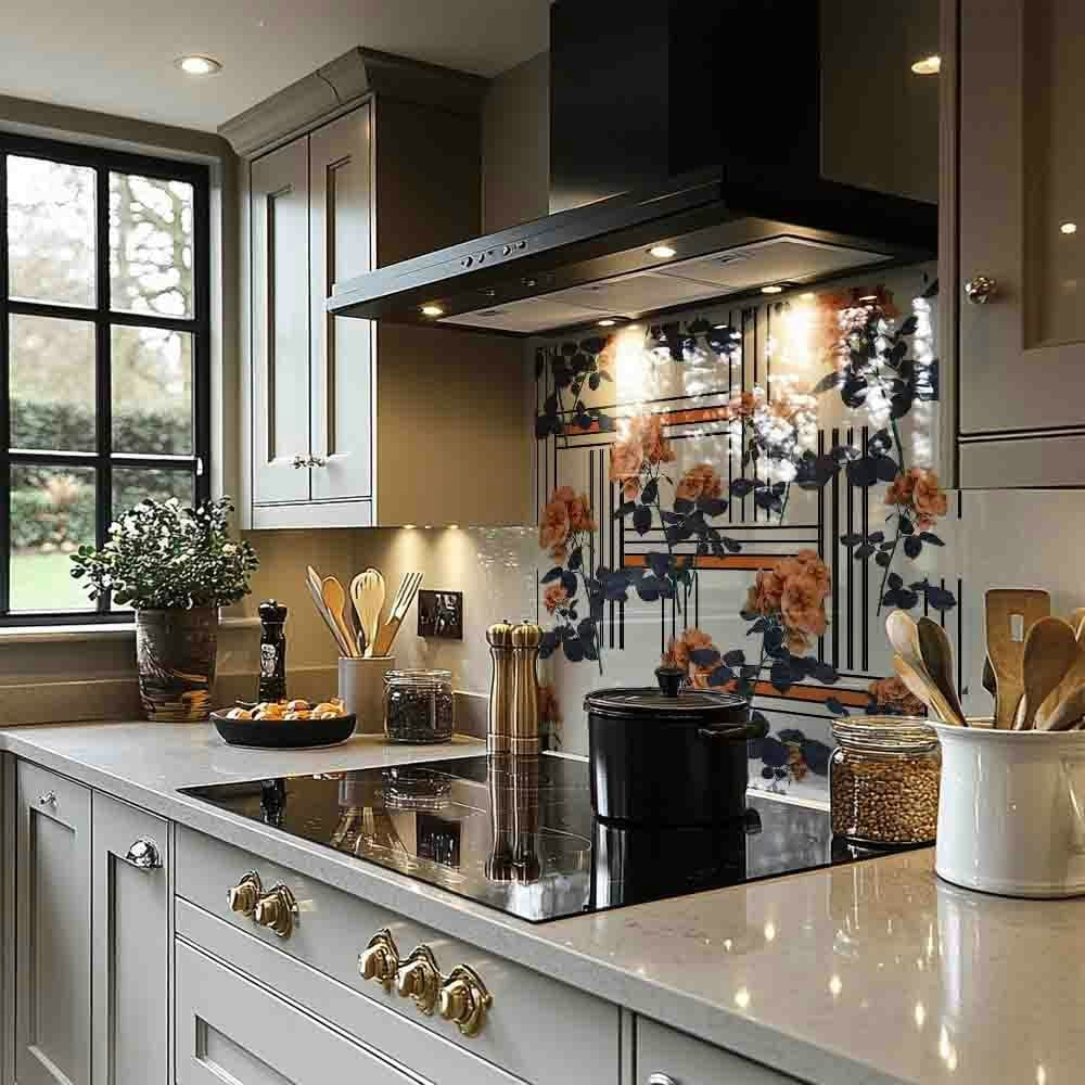 Benjamin Tate Design Geometric Lines & Flowers Splash Back