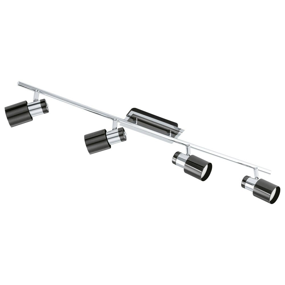 Flush Ceiling 4 Spot Lights Track Back Plate & Shade Nickel Black Bulb GU10 4x5W Loops