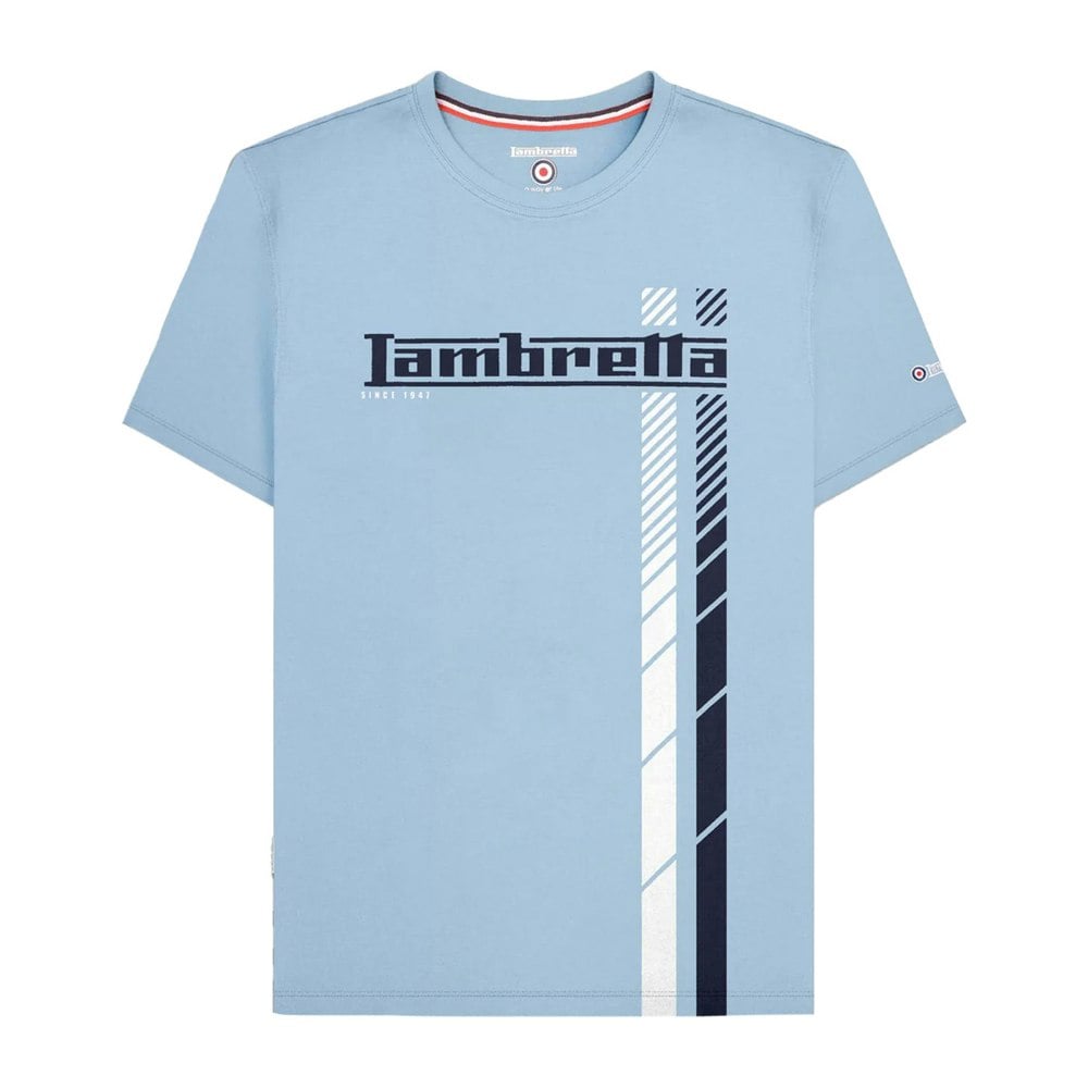 Lambretta Mens SS25 Racing Stripe Big & Tall T-Shirt - Sky Blue