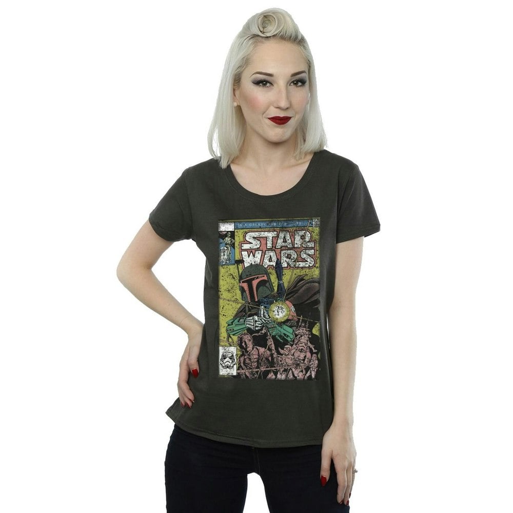 Star Wars Womens/Ladies Boba Fett Comic Cotton T-Shirt - Light Graphite